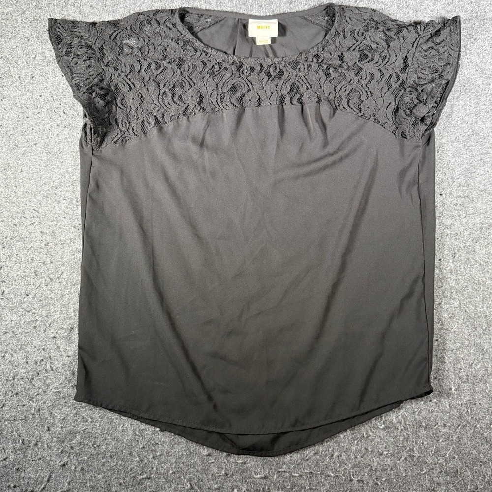 Maeve Anthropologie Black Lace Yoke Cap Sleeve Blouse Top Medium 12472